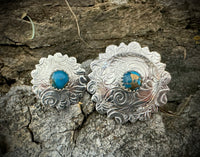 Sterling silver saddle conchos with genuine Kingman Matrix Turquoise