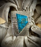 Silk scarf slide: Sterling silver and Kingman Turquoise